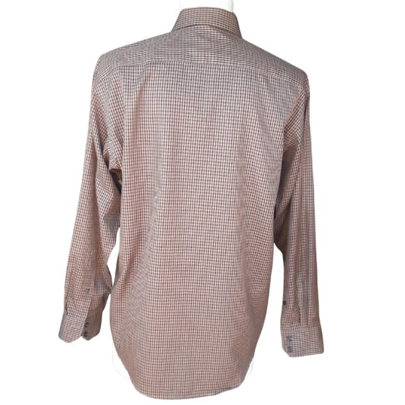 ALFRED SUNG SZ M Houndstooth Check 100% Cotton Men's Brown Button Up Shirt - Picture 5 of 12